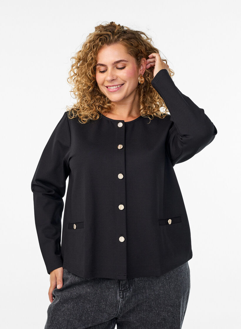 Cardigan with decorative buttons, Black, Model image number 0