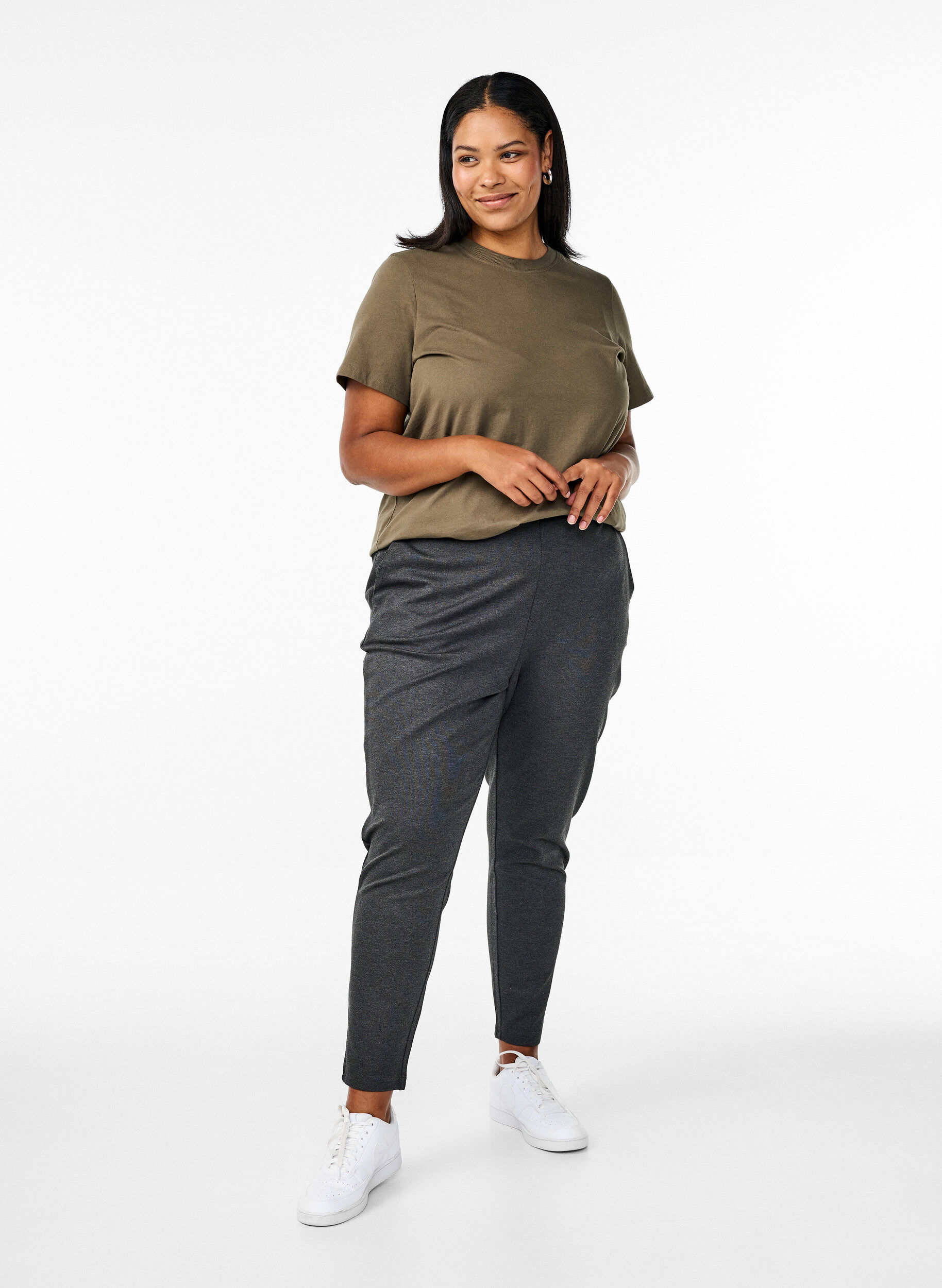 ZizzifashionBasic cotton T-shirt with round neck, Green, Model image number 1