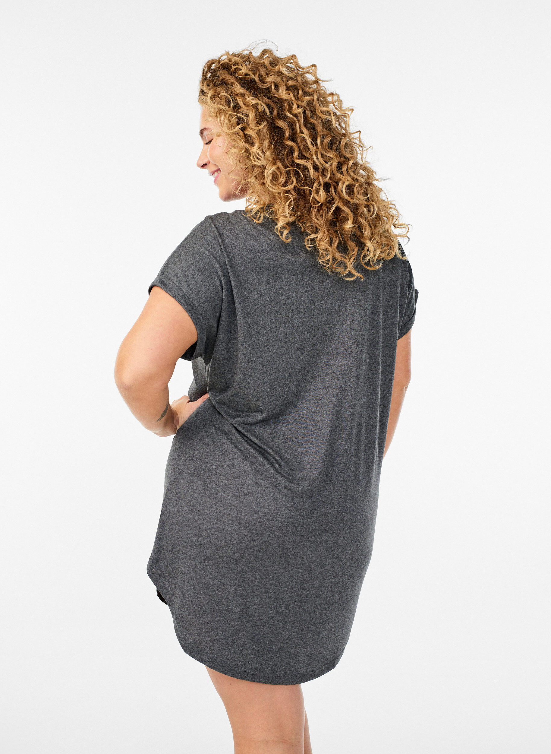 Zizzifashion Short sleeve nightgown with text print, Black, Model image number 2