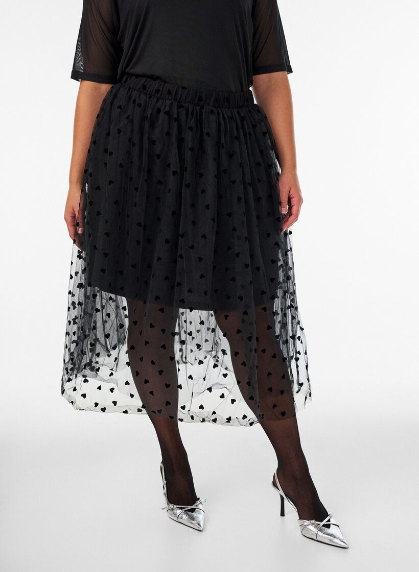 Midi tulle skirt with hearts, Black, Model image number 0