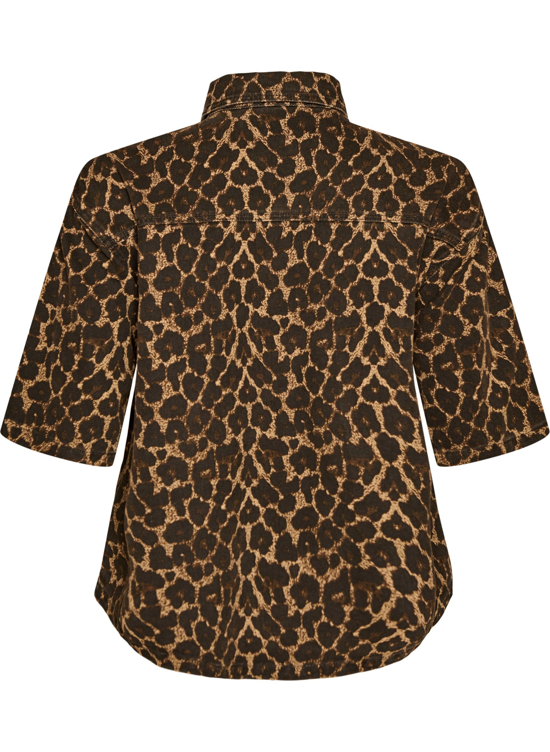 Zizzifashion Denim shirt with leopard print and short sleeves, Brown, Packshot image number 1