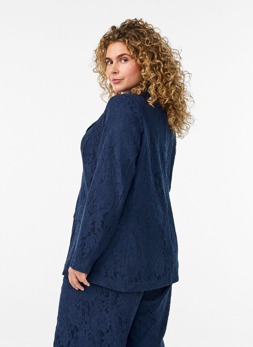 Lace blazer with button closure, Blue, Model image number 2