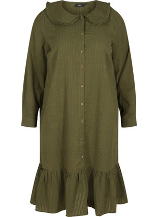 Cotton dress with ruffled collar, Forest Night, Packshot image number 0