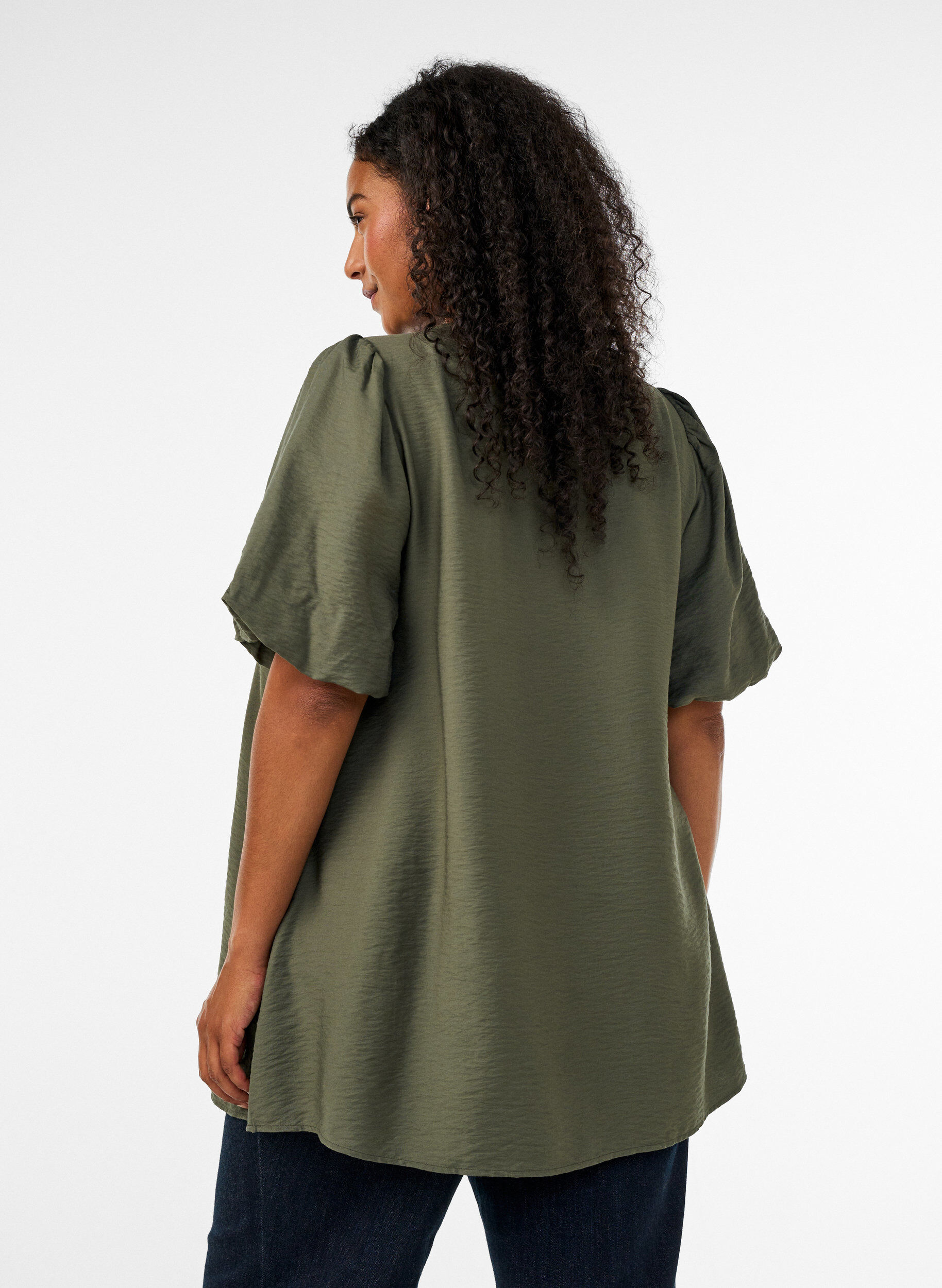 ZizzifashionTunic with balloon sleeves and a V-neck, Green, Model image number 2