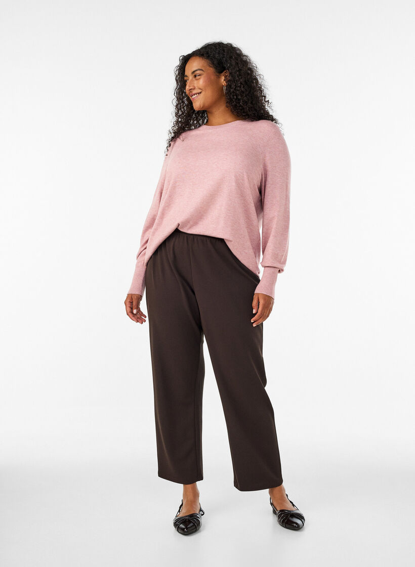 Knitted blouse with a round neck, Rose, Model image number 1