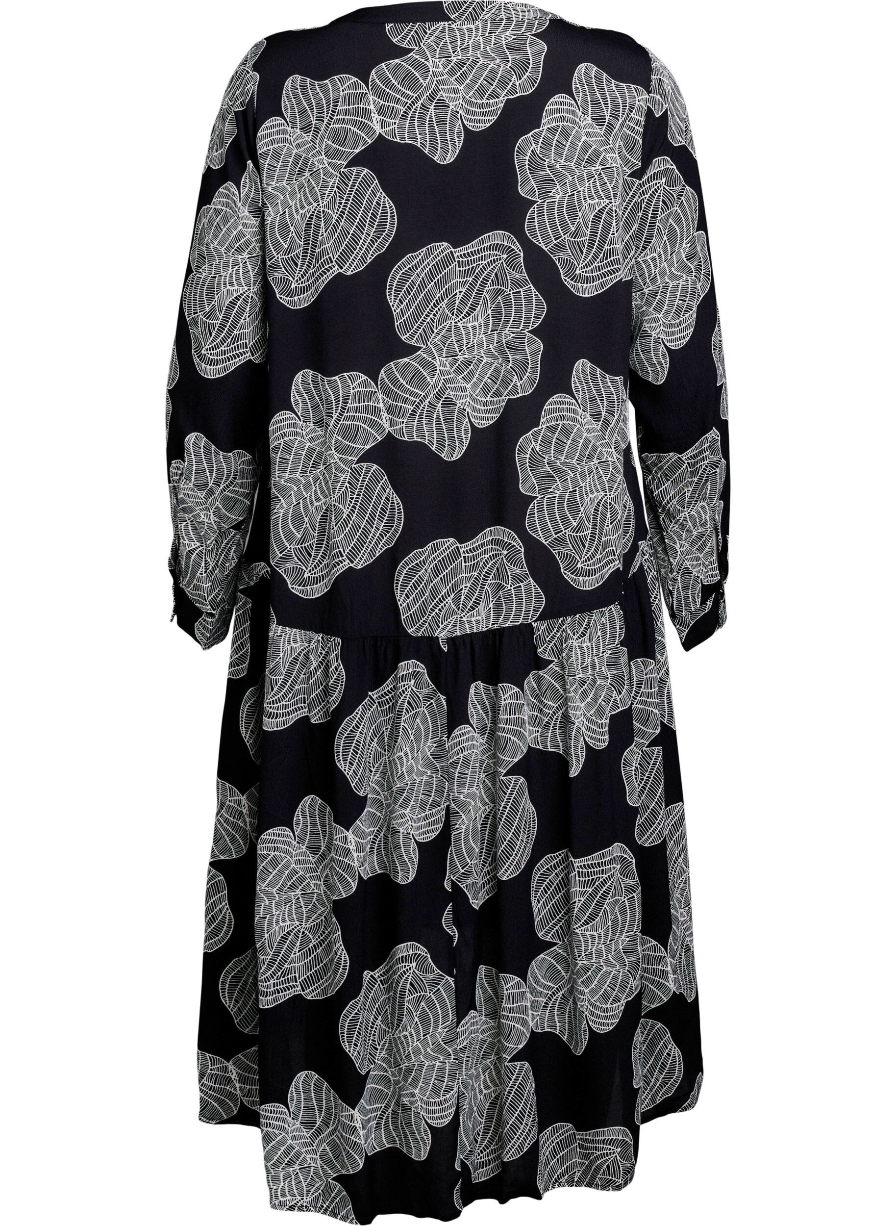 Zizzifashion Printed viscose midi dress with long sleeves, Black, Packshot image number 1