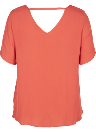 Short-sleeved viscose blouse with V-neckline  , Hot Sauce, Packshot image number 1