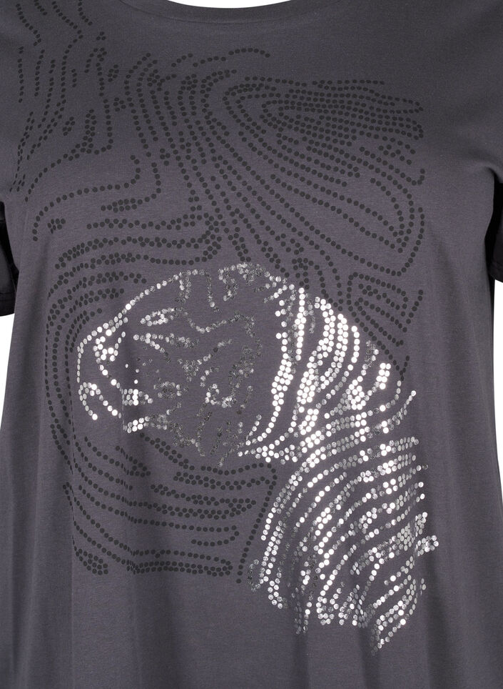 Cotton T-shirt with print, Asphalt w. Tiger, Packshot image number 2