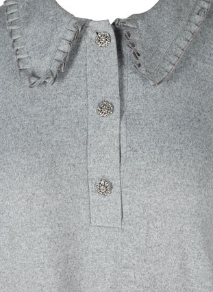 Blouse with ruffled collar and decorative buttons, Light Grey Melange, Packshot image number 2