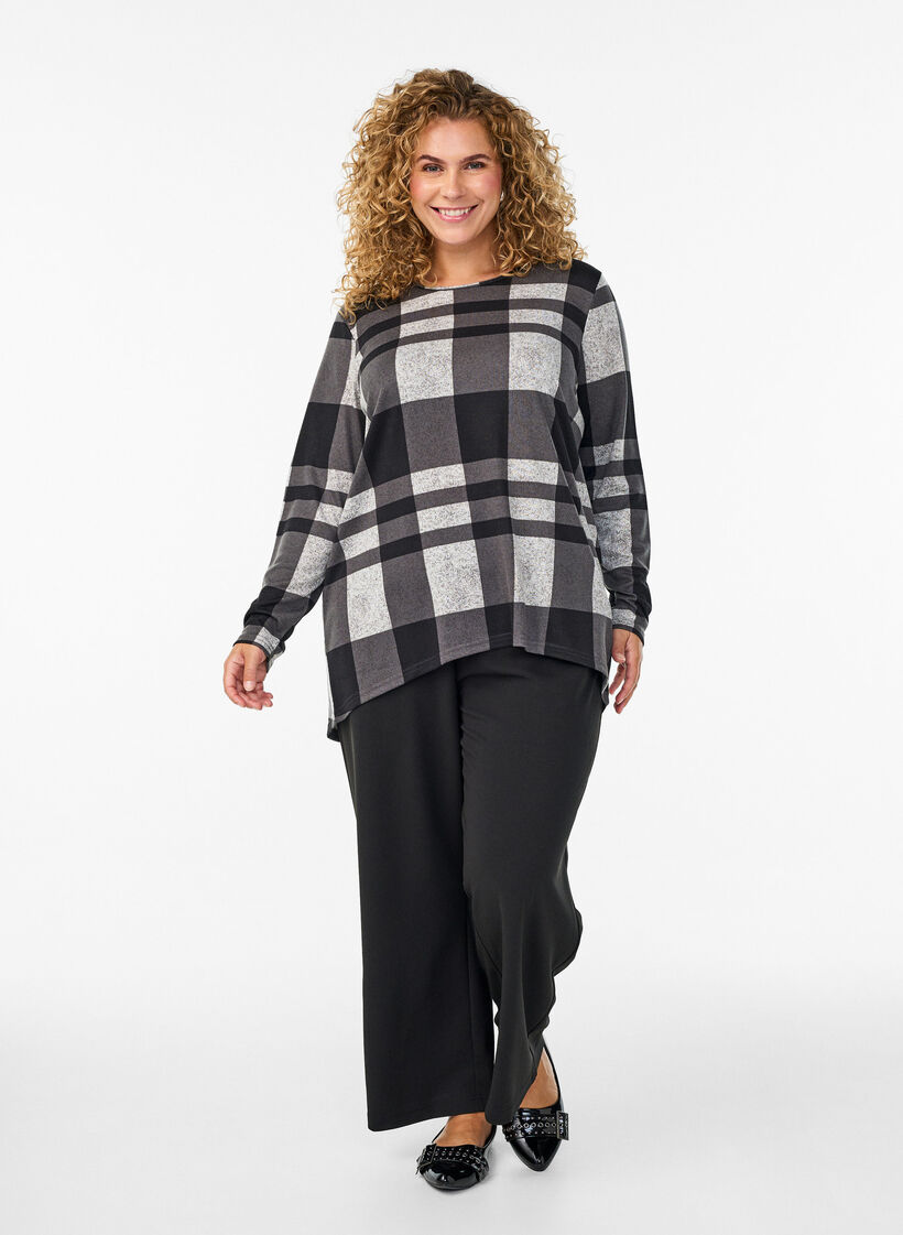 Patterned blouse with long sleeves, Grey, Model image number 1