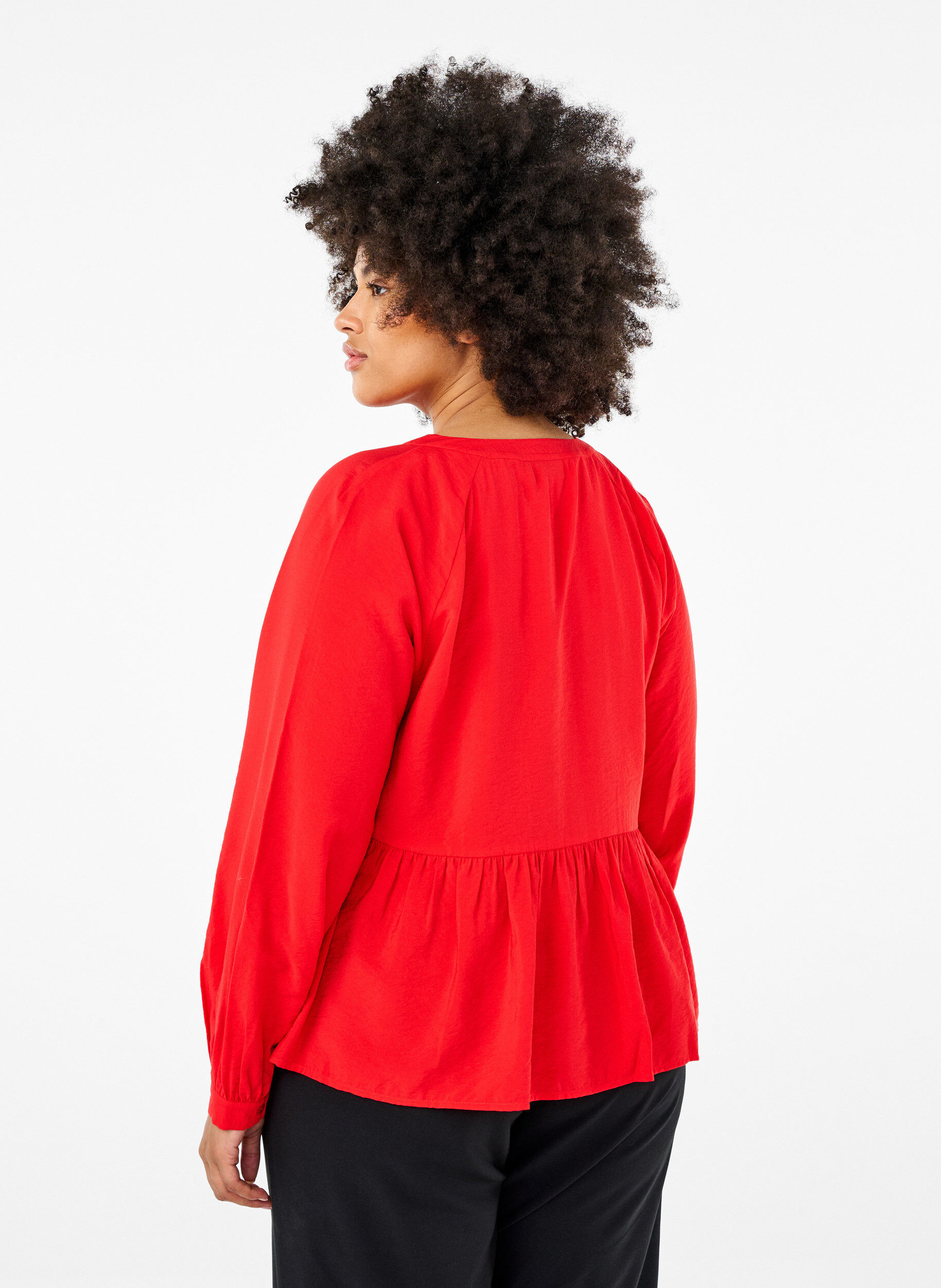 Zizzifashion Blouse with bow and long sleeves, Red, Model image number 2