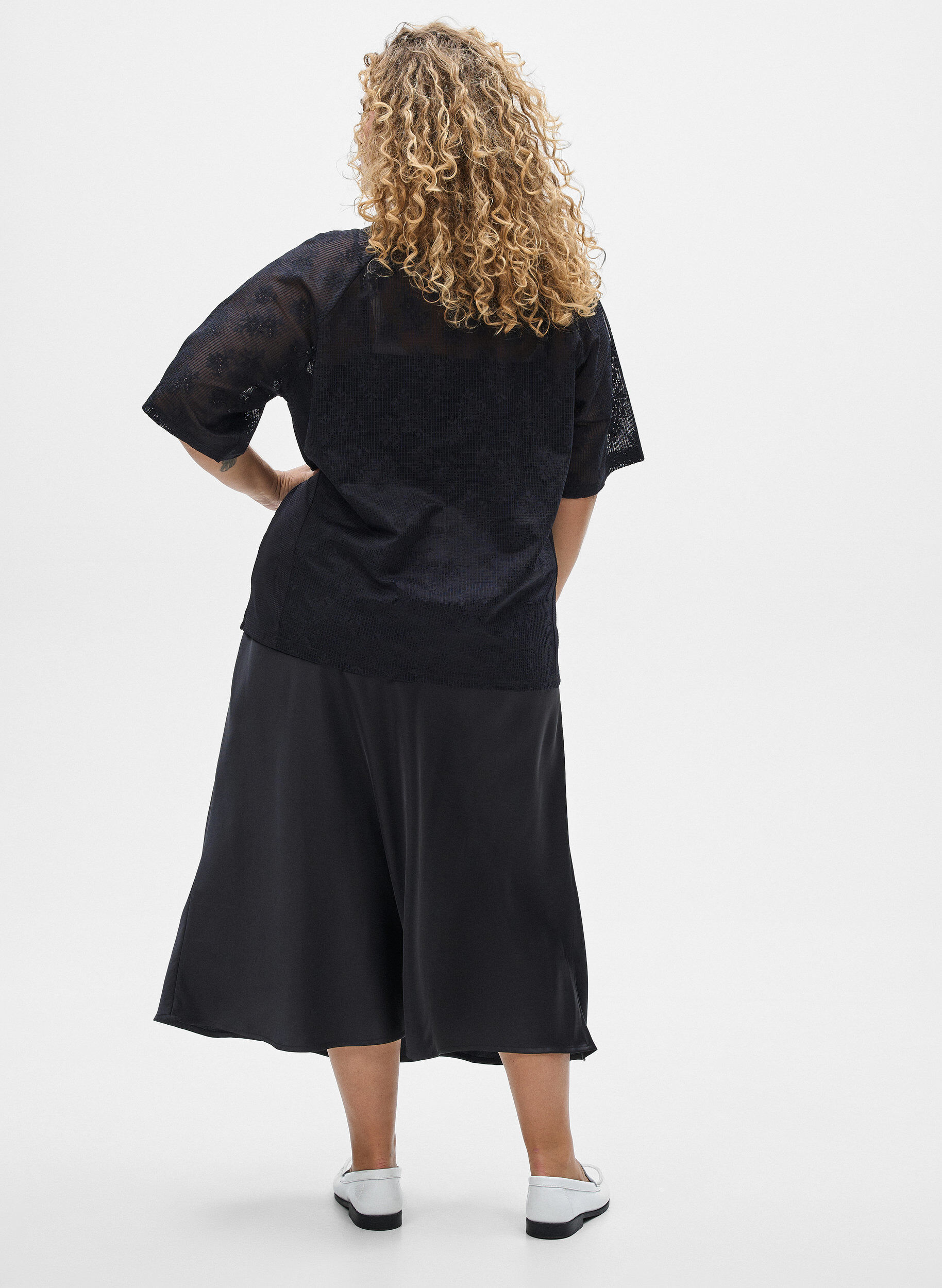 Zizzifashion Satin midi skirt, Black, Model image number 2