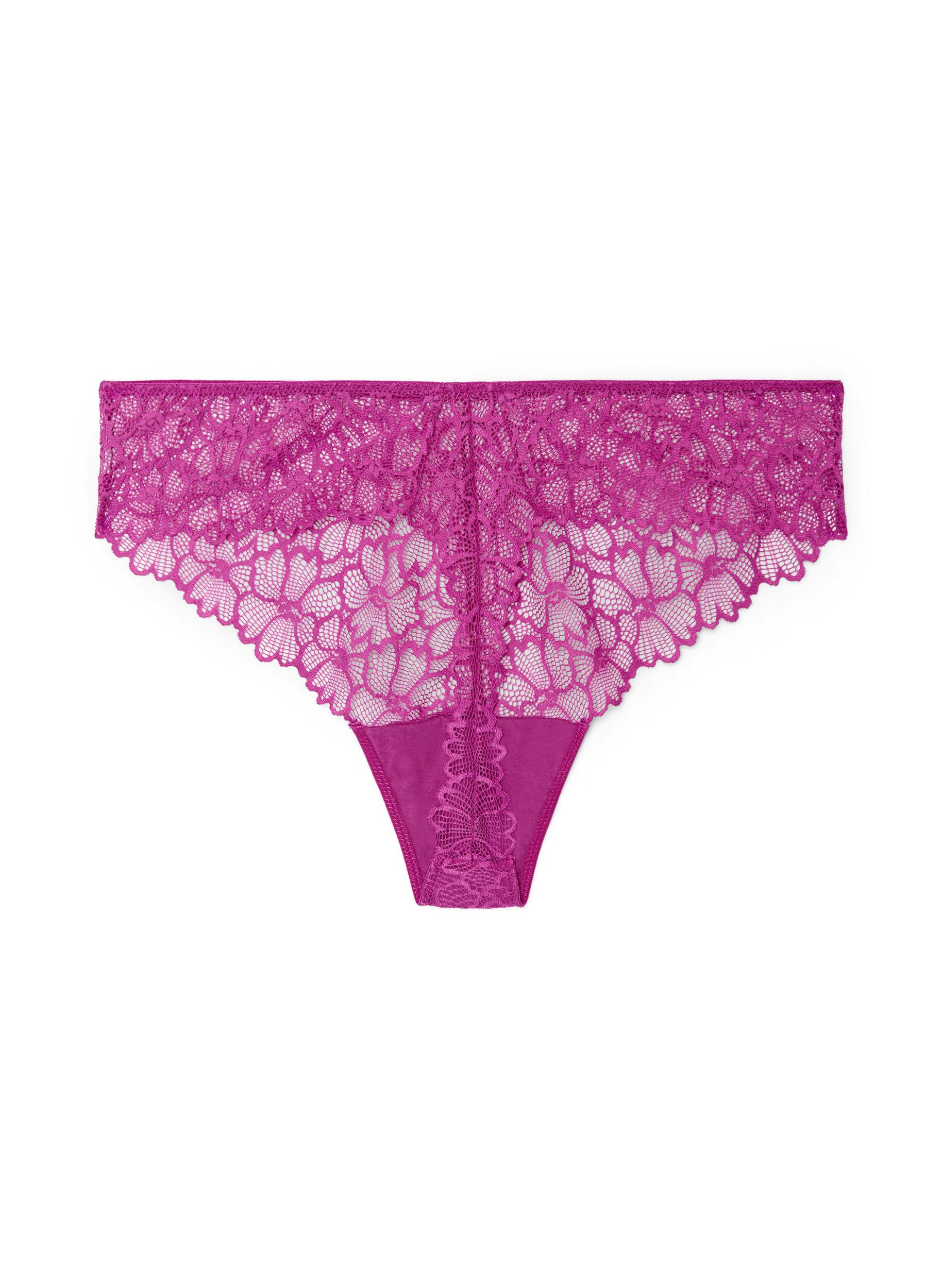 Zizzifashion Floral lace thong with regular waist, Purple, Packshot image number 1