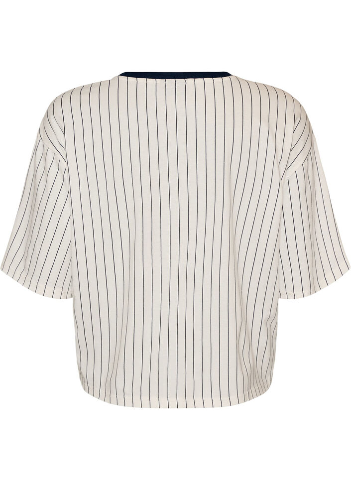 Boxy T-shirt with stripes and statement print, White, Packshot image number 1