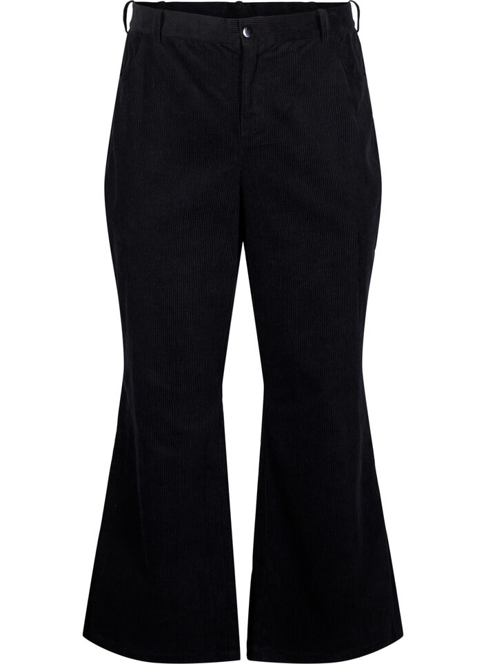 Bootcut corduroy pants with a high waist, Black, Packshot image number 0