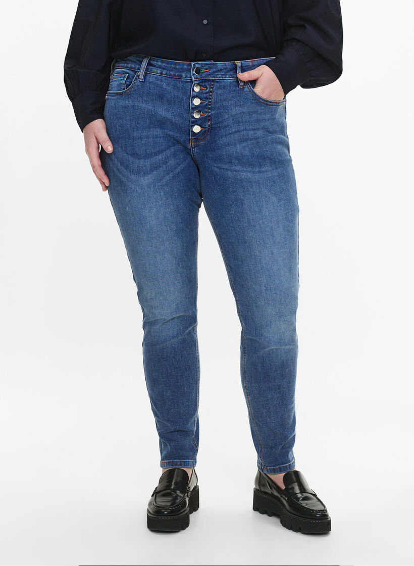 Sanna jeans with super slim fit and button closure, Blue denim, Model image number 2
