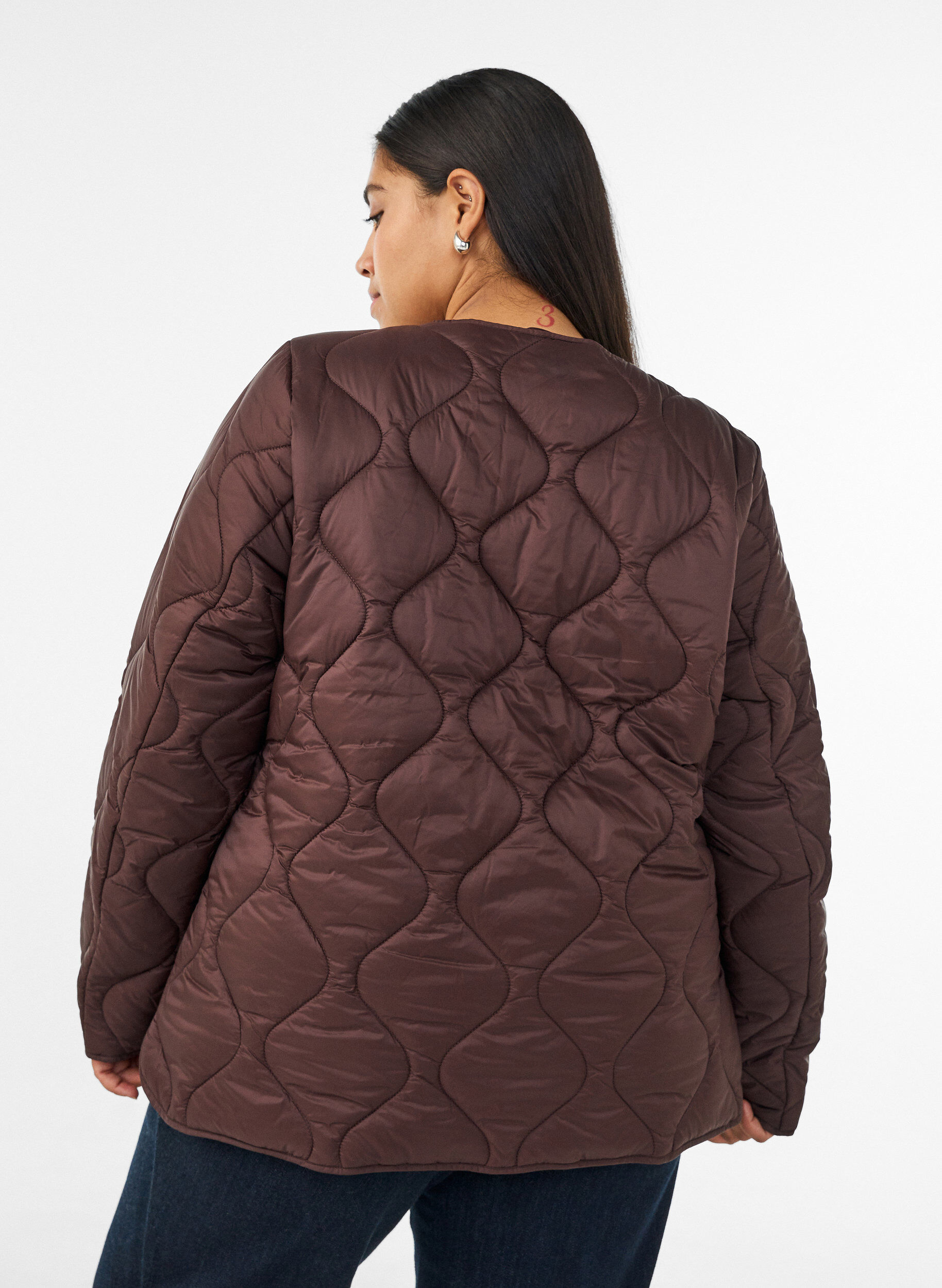 ZizzifashionQuilted jacket with press studs and a round neck, Brown, Model image number 2