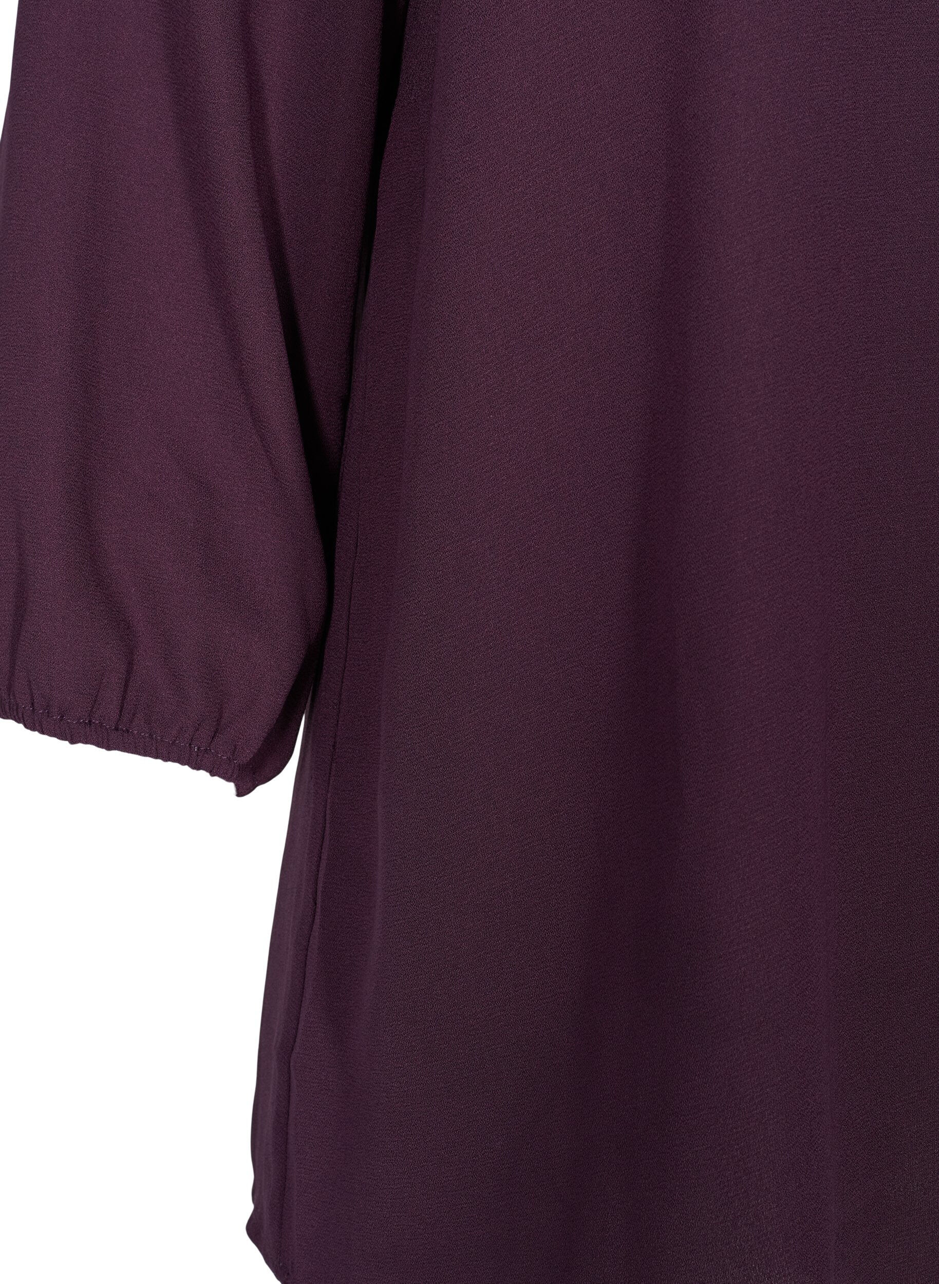Zizzifashion Solid-coloured 3/4 sleeve blouse with lace, Plum Perfect, Packshot image number 3
