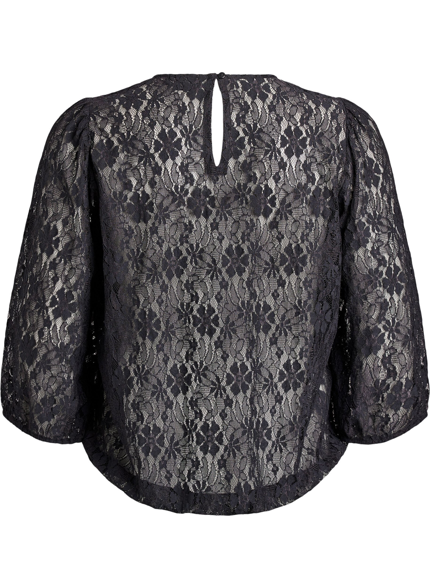 Zizzifashion Lace blouse with 3/4 sleeves, Black, Packshot image number 1
