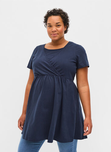 Short-sleeved cotton maternity tunic, Navy Blazer, Model image number 0