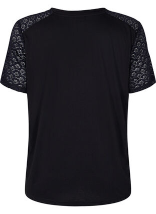 T-shirt with lace sleeves, Black, Packshot image number 1