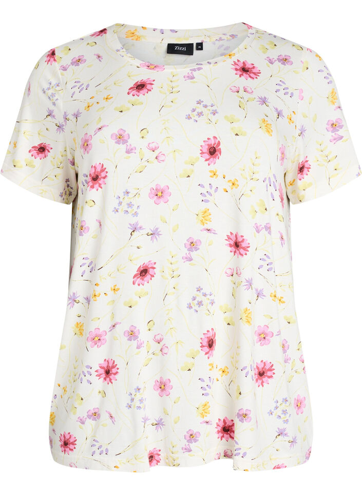 T-shirt with floral print, White, Packshot image number 0