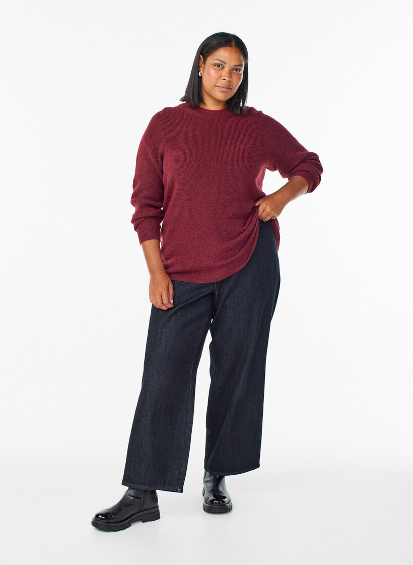 Melange knit blouse with round neck, Red, Model image number 1