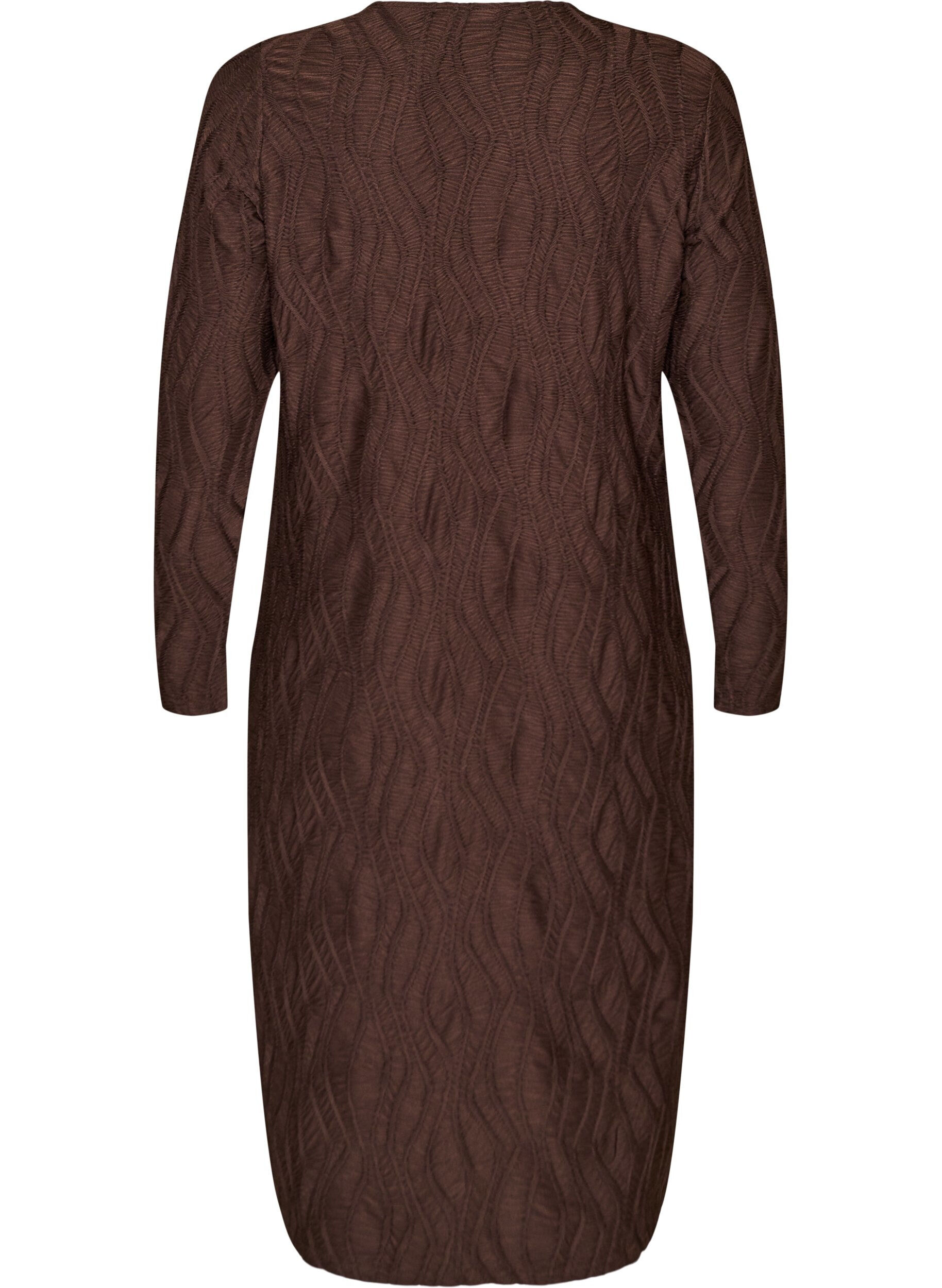 ZizzifashionMidi dress with a wavy texture and long sleeves, Brown, Packshot image number 1