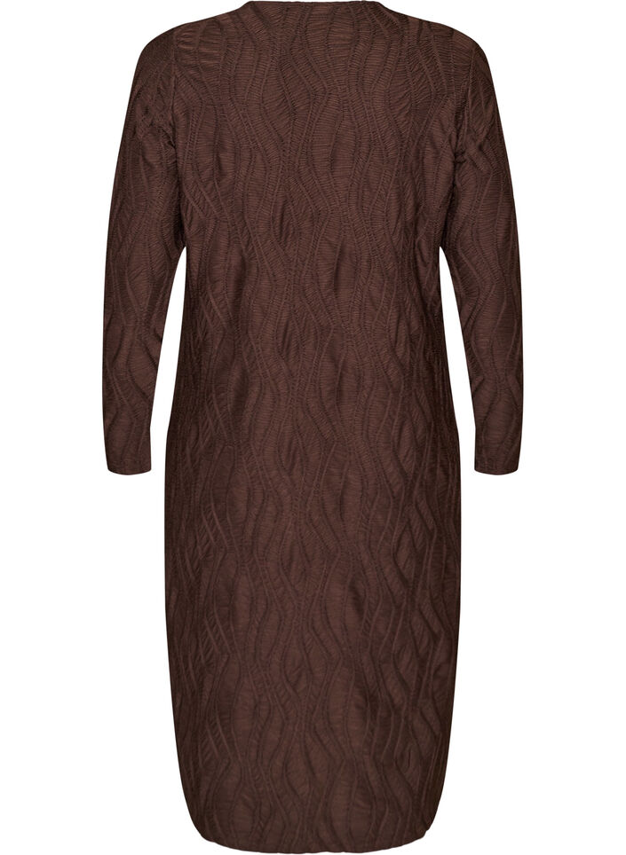 Midi dress with a wavy texture and long sleeves, Brown, Packshot image number 1