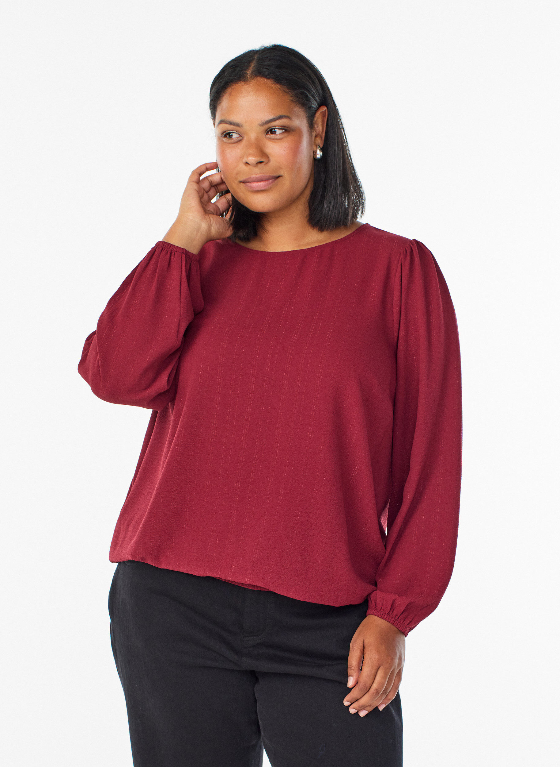 Blouse with glitter, Dark Bordeaux, Model