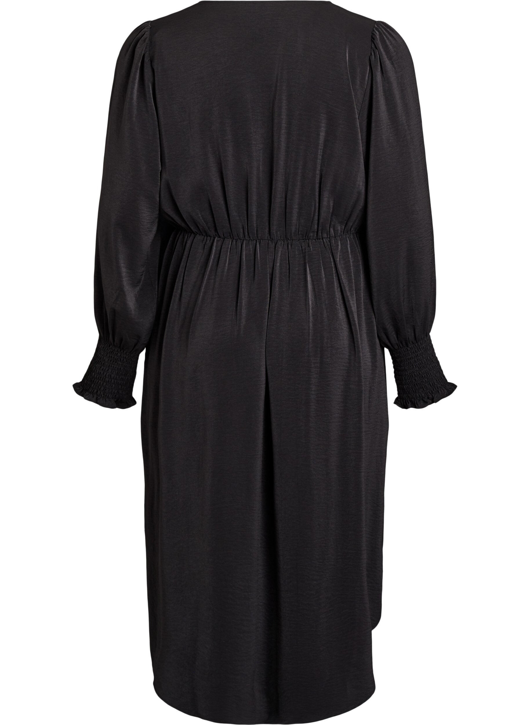 Zizzifashion Midi dress with wrap-look and smock sleeves, Black, Packshot image number 1