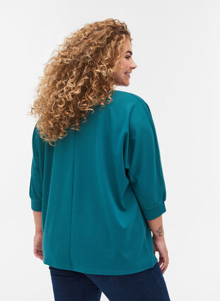 Blouse with 3/4 sleeves and pleated folds, Pacific, Model image number 1
