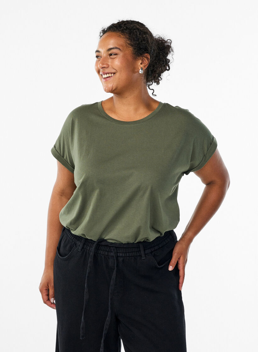 Short sleeve cotton blend T-shirt, Green, Model image number 0
