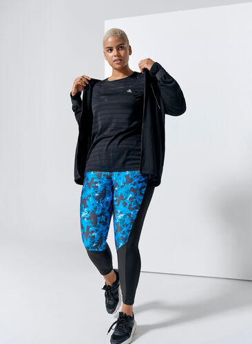 Long-sleeved exercise top with pattern, Black, Image image number 0