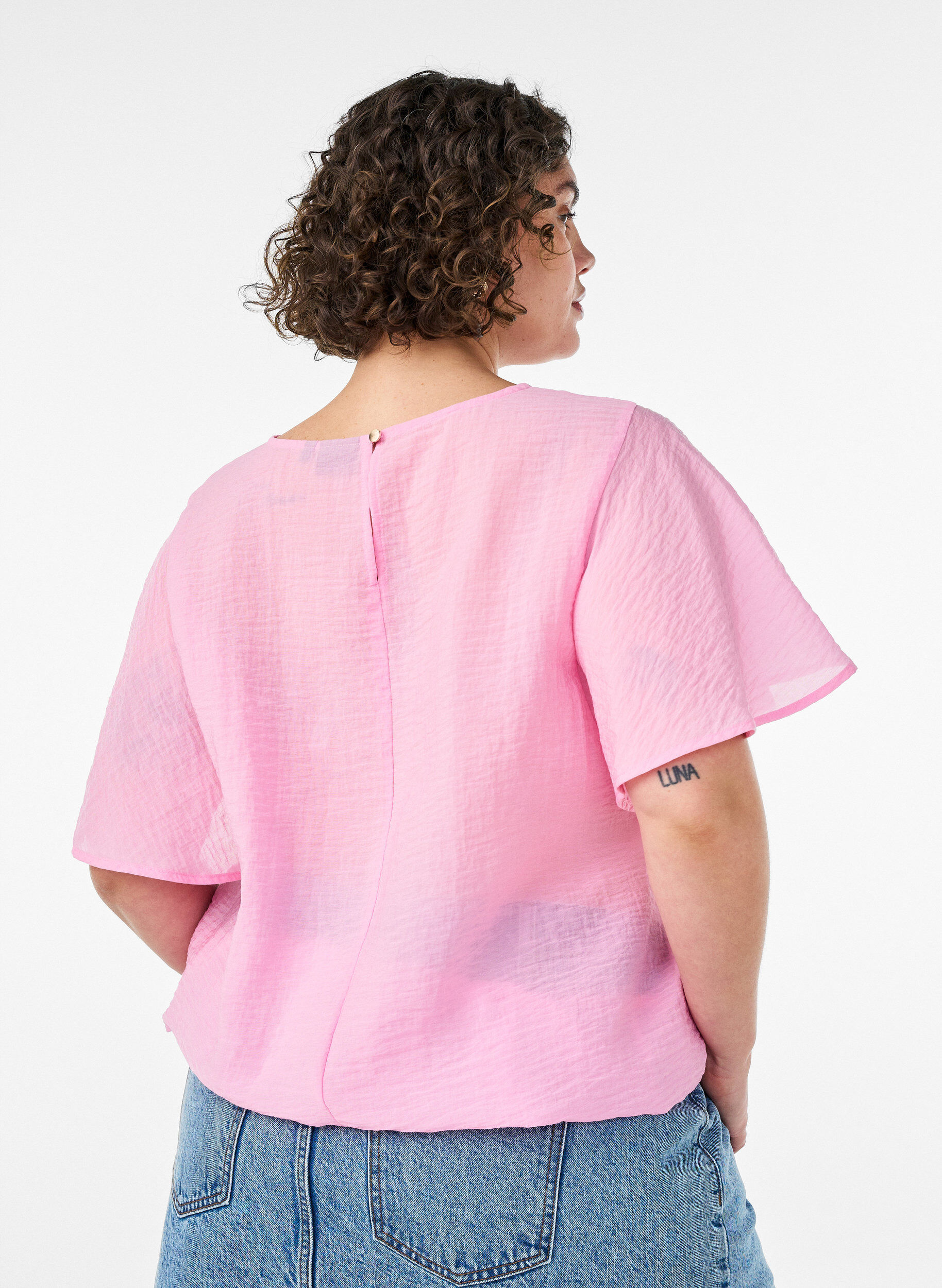 Zizzifashion Blouse with balloon shape and wing sleeves, Pink, Model image number 2