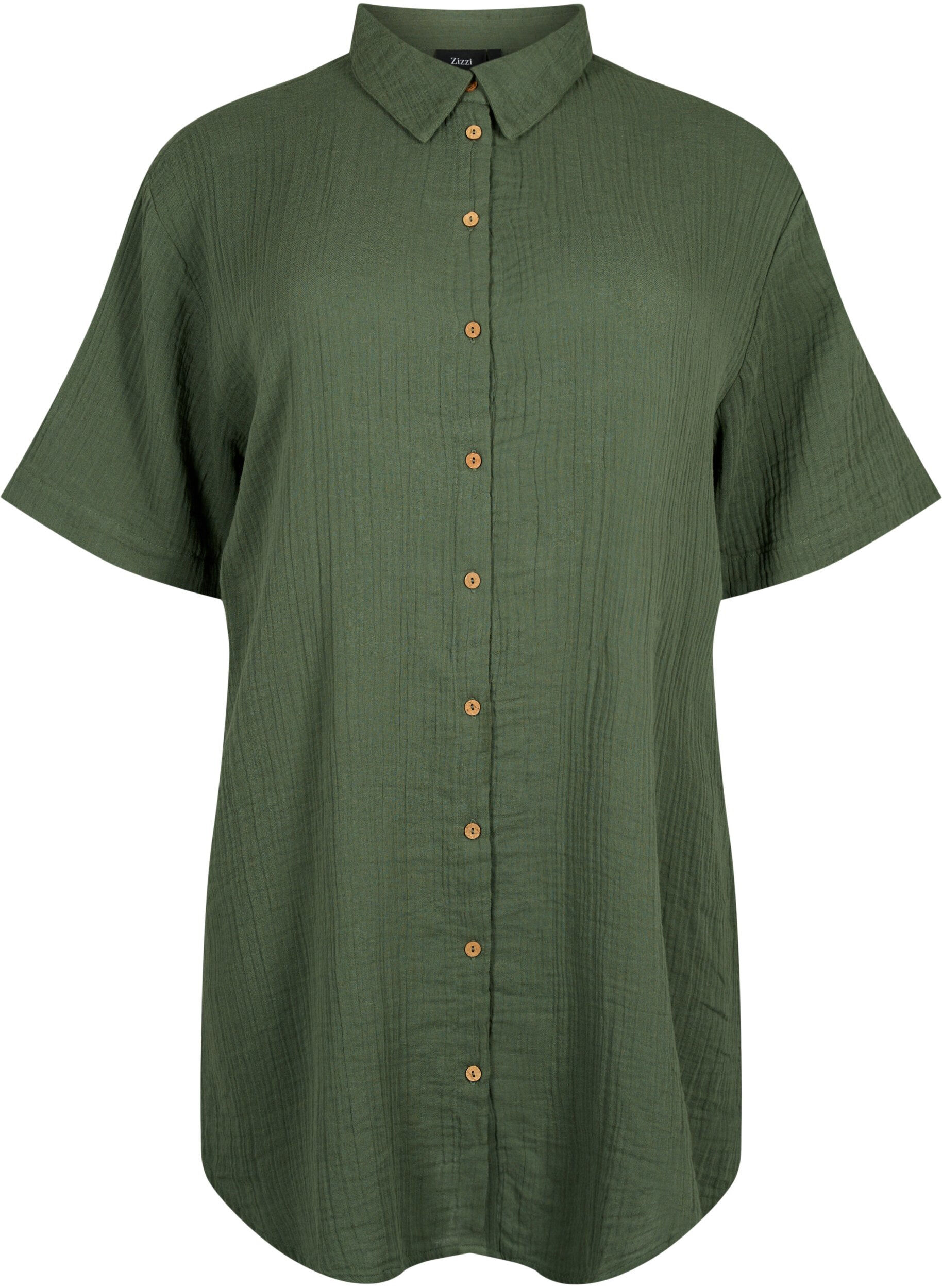 Zizzifashion Short sleeve shirt with buttons, Thyme, Packshot image number 0