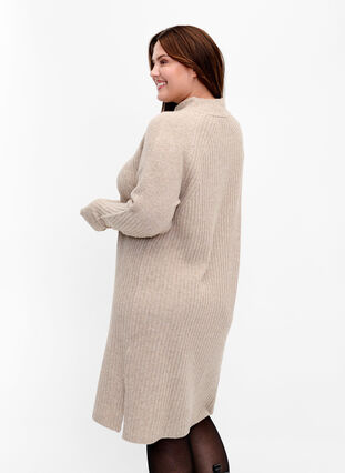 Ribbed Knit Dress with Turtleneck, Simply Taupe Mel., Model image number 1