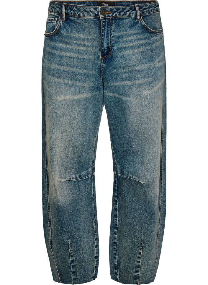 Barrel fit jeans with a distressed wash, Blue, Packshot