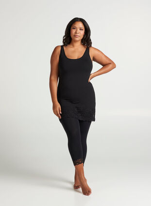 3/4 leggings with a lace trim, Black, Model image number 0