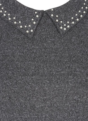 Marled blouse with collar and pearls, Dark Grey Mel, Packshot image number 2