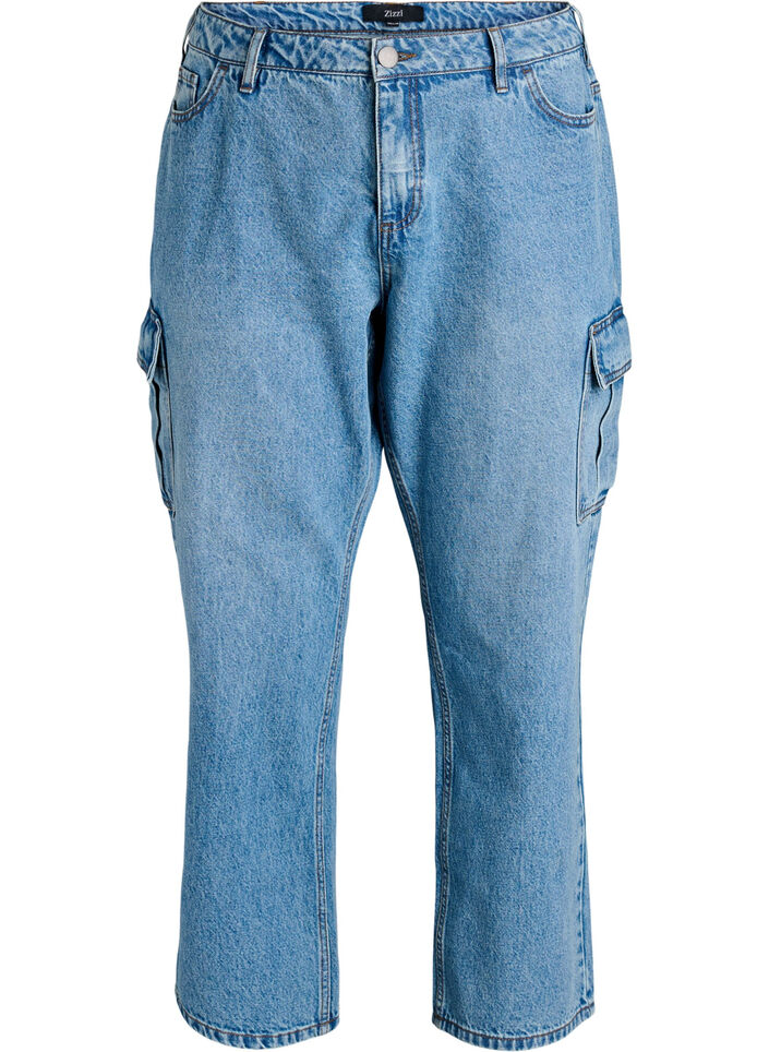 Loose fit cargo jeans with high waist, Light Blue, Packshot image number 0