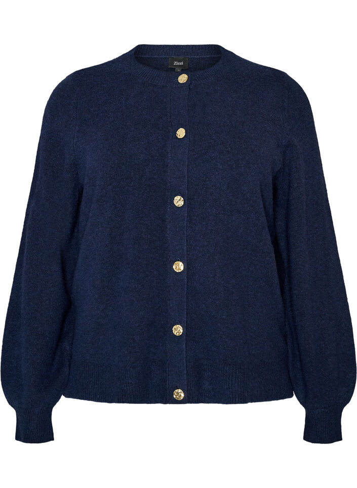 Cardigan in soft knit with gold-coloured buttons, Blue, Packshot image number 0