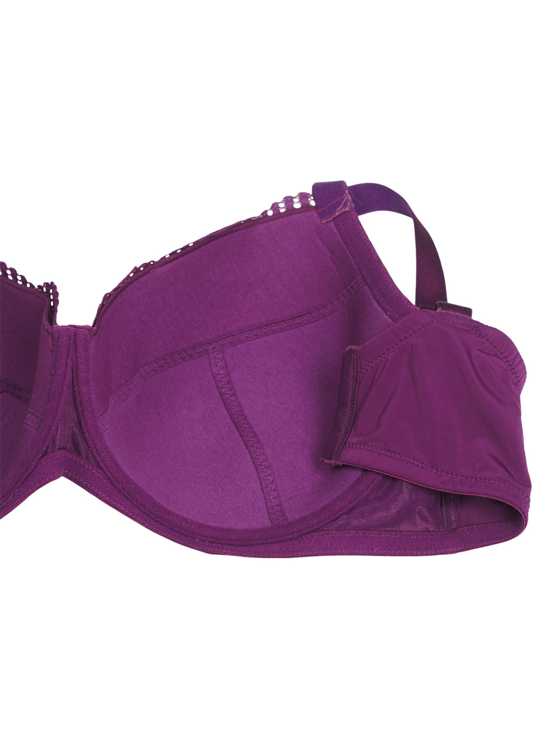 Zizzifashion Padded bra with a lace detail, Dark Bordeaux, Packshot image number 3