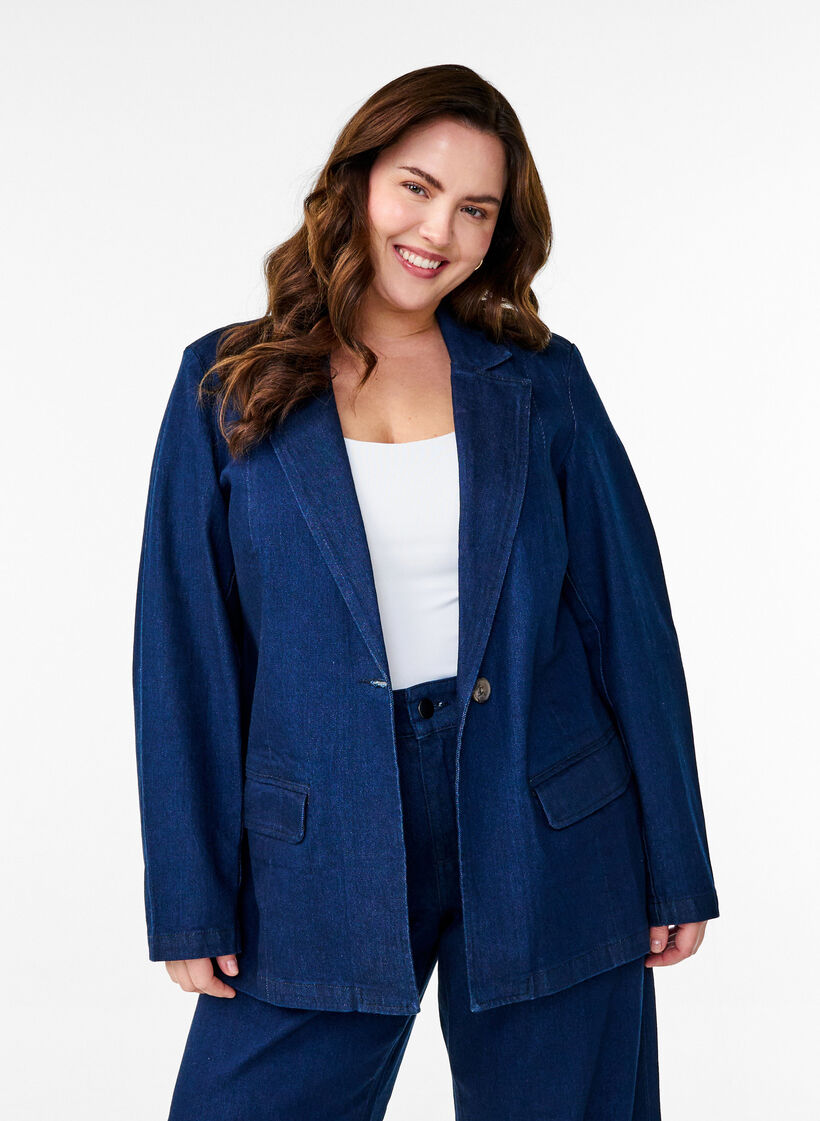 Denim blazer with pockets, Blue, Model image number 0