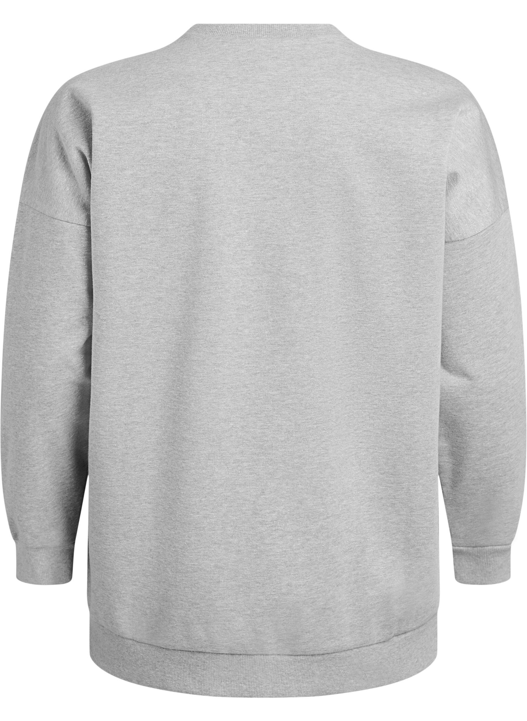 Zizzifashion Sweatshirt with slits and glitter thread, Grey, Packshot image number 1