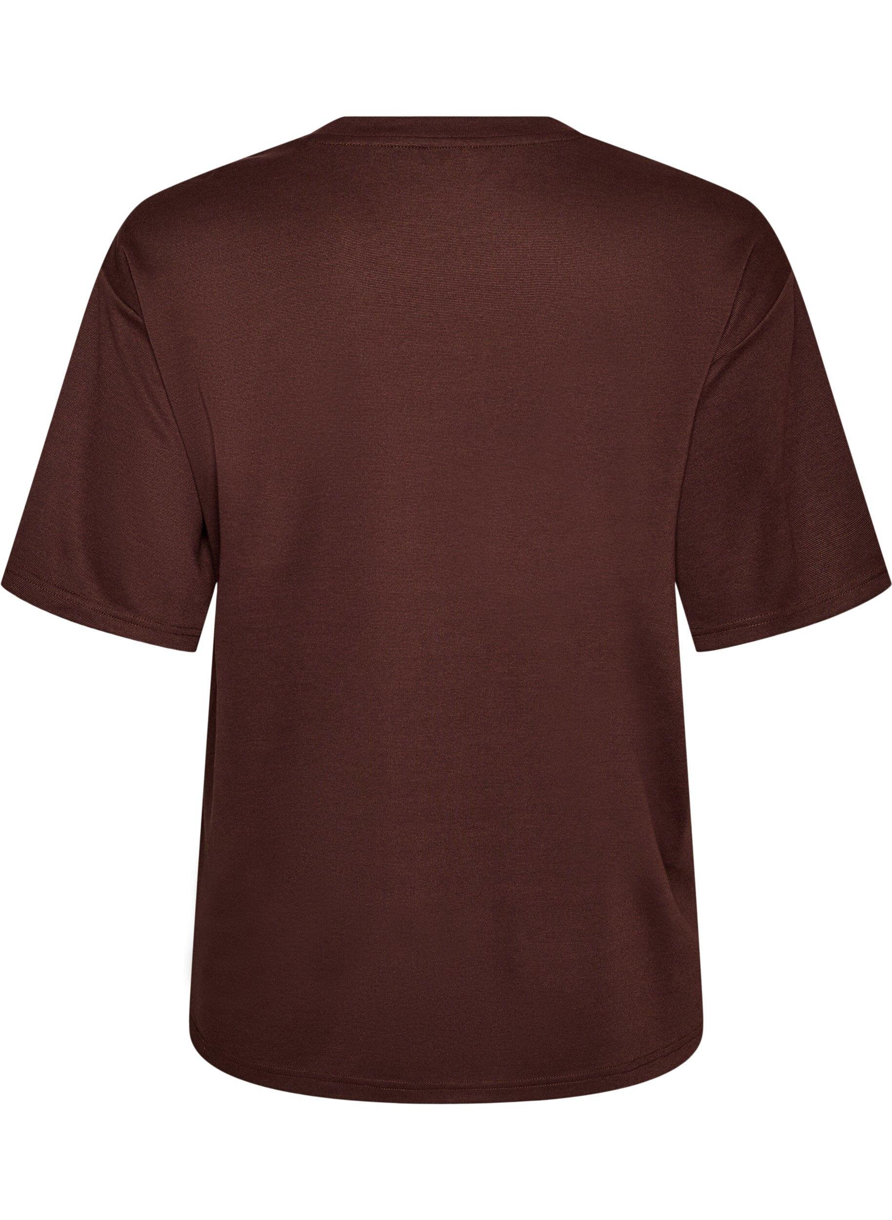 ZizzifashionT-shirt with rhinestones and round neck, Brown, Packshot image number 1