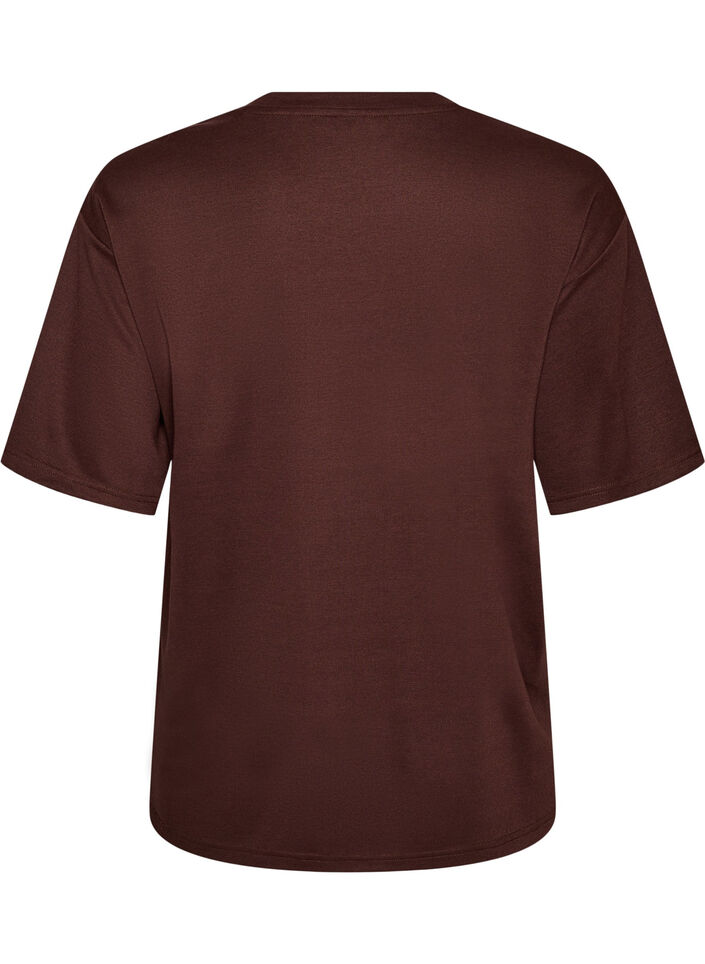 T-shirt with rhinestones and round neck, Brown, Packshot image number 1