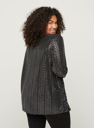 Blouse with 3/4 length sleeves and sequins, Black w Silver, Model image number 1