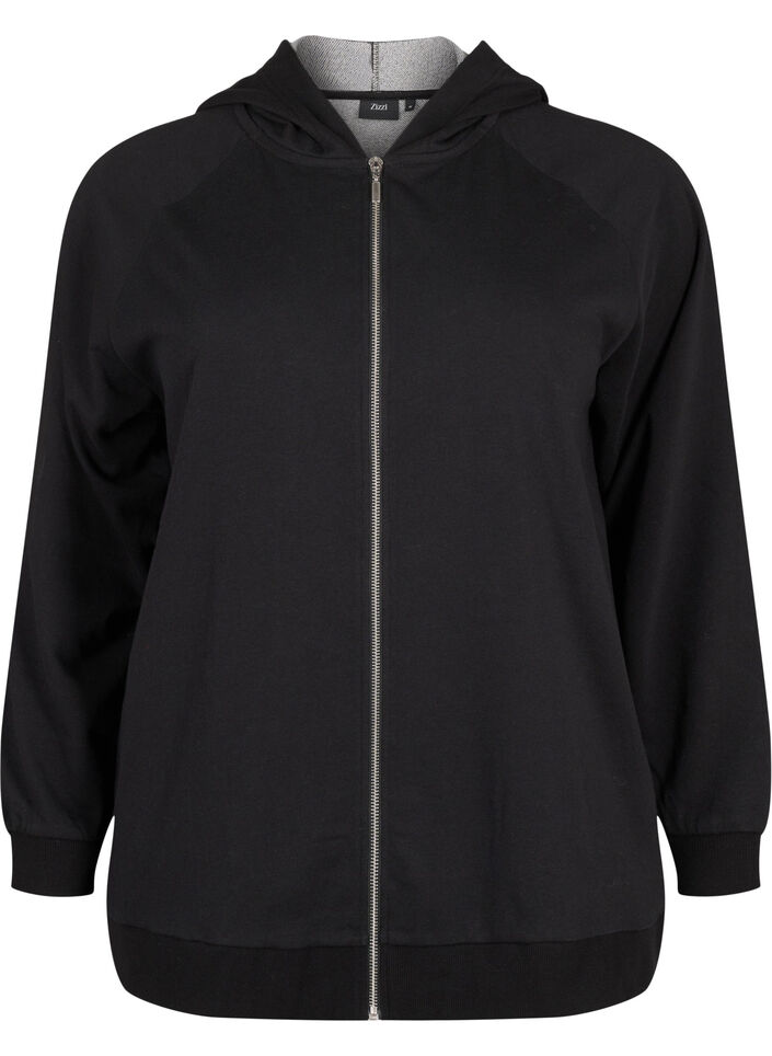 Sweat cardigan with a hood and pockets, Black, Packshot image number 0
