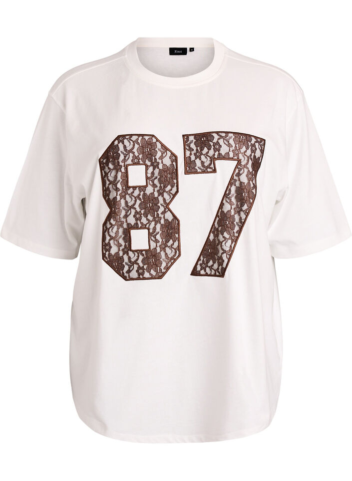 Cotton t-shirt with lace detail on the front, White, Packshot image number 0